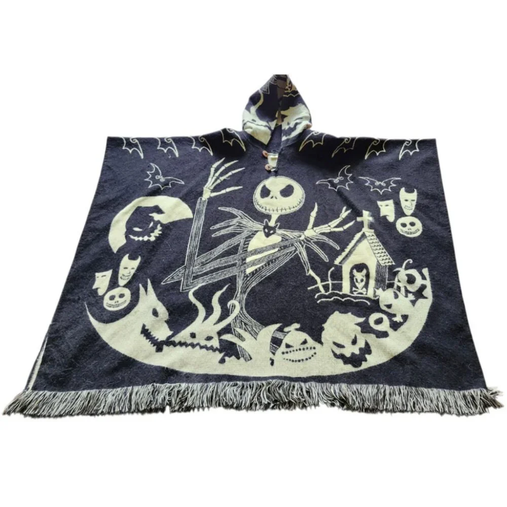 Nightmare Before Christmas Jack Skellington Hooded Alpaca Poncho Fringe